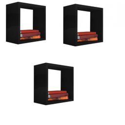 Kit 3 Nicho Decorativo 30X30X15 cm Preto Em Mdf - 1