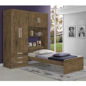 Guarda-roupa Solteiro 4 Portas com Cama de Solteiro Cancun J&a Móveis