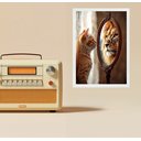 Ver imagem 1 de Quadro Motivacional Autoestima Gato Espelho Leão 45x34cm:moldura Branca