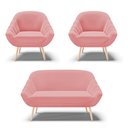 Ver imagem 1 de Kit 01 Namoradeira 02 Lugares e 02 Poltronas Giovana Suede Pés Palito Natural - D’Rossi - Rose