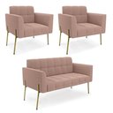 Ver imagem 1 de Namoradeira e 2 Poltronas Pé de Ferro Dourado Elisa Bouclê Rosê D03 - D'Rossi
