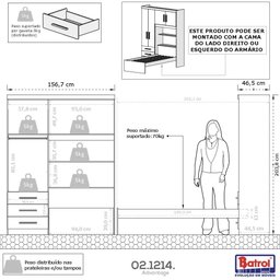 Guarda-roupa Solteiro 4 Portas com Cama de Solteiro Cancun Batrol Móveis - 4