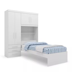 Guarda-roupa Solteiro 4 Portas com Cama de Solteiro Cancun Batrol Móveis