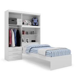 Guarda-roupa Solteiro 4 Portas com Cama de Solteiro Cancun Batrol Móveis - 2