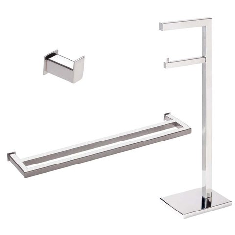 Kit de Acessorios para Banheiro com 3 Peças em Aço Inox Polido Linha Larissa com Toalheiro Duplo