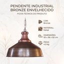 Ver mais imagens de Luminária Pendente Industrial em Metal Bronze Envelhecido 50 cm