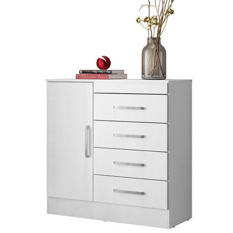 Cômoda Sapateira Marisa 4 Gavetas Branco/Rosa Flex