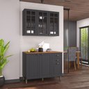 Ver imagem 1 de Cozinha Compacta Bariloche 6 Portas 2 Gavetas com Vidro e Pés 100% MDF Chumbo - Indékes