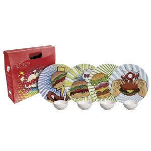 Conjunto Prato de Lanche Burguer com Molheira 8 Peças