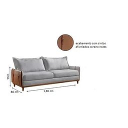 Kit Sofá 3 Lugares com Duas Poltronas Évora em Linho Cinza com Couríssimo Nozes - 4