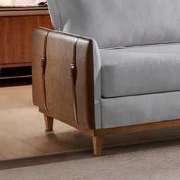 Kit Sofá 3 Lugares com Duas Poltronas Évora em Linho Cinza com Couríssimo Nozes - 5