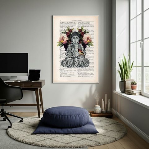 Quadro Decorativo Buda em Papel 70x50cm Mold Branca