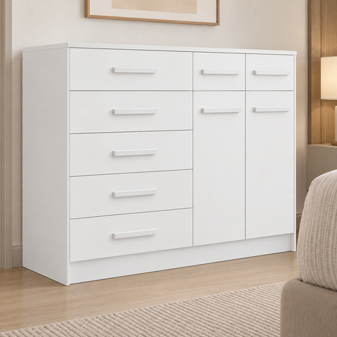 Cômoda 7 Gavetas 2 Portas e Sapateira Olinda - Bianco Móveis:Branco