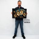 Ver imagem 2 de Quadro Decorativo Floral Luxo Flores Douradas em Moldura Caixa Tacolado Moldura Caixa 3cm Freijó com