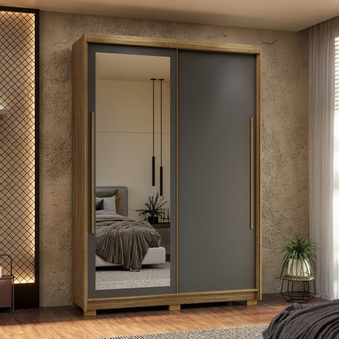 Guarda-Roupa 2 Portas Flex de Correr 3 Gavetas 100% MDF com Espelho e Pés Dubai Infinity Marrom/Nature/Alasca/Camarim