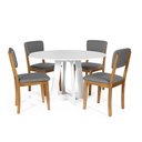 Ver imagem 1 de Mesa de Jantar Redonda Montreal Branca com 4 Cadeiras Estofadas Ella Cinza Escuro