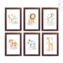 Ver imagem 1 de Kit 6 Quadros Decoração Quarto Infantil Safari Baby Aquarela:tabaco