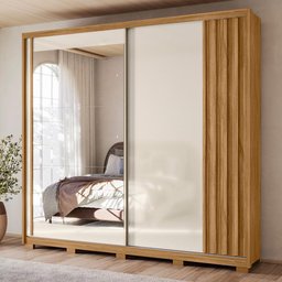 Guarda Roupa Casal Dhara 2 Portas Deslizantes Freijó/off White com Espelho - Moval - 2