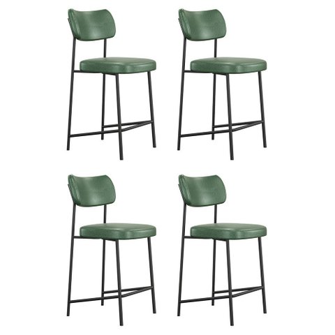 Kit 04 Banquetas Médias para Cozinha Lila Estofada com Encosto Couríssimo Verde - Abmaza