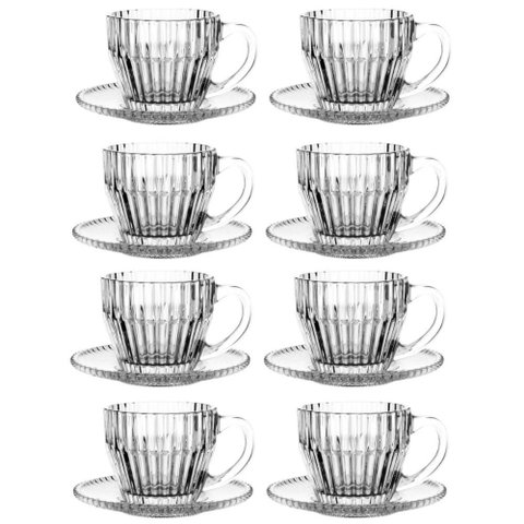 Jogo 16 Pçs Xícaras Café com Pires 110ml Vidro Império Wolff