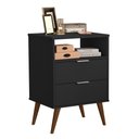 Ver imagem 1 de Mesa de Cabeceira Para Quarto Jade Retrô 2 Gavetas:BLACK
