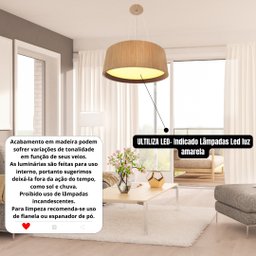 Lustre Pendente Madeira Redondo 25 Cm para Sala de Estar Sala de Jantar Cor Freijo - 3
