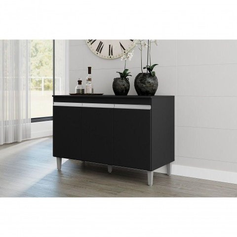 Balcão de Cozinha Manu 3 Portas 1 Prateleira MDP 120cm Preto