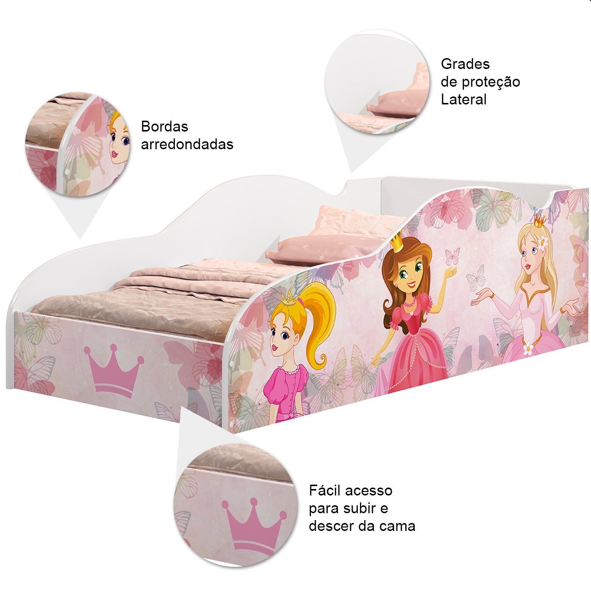 Cama Princesa Infantil Quarto de Menina Rosa - 3