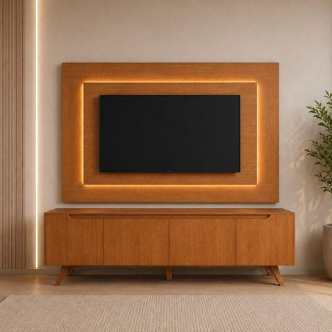 Painel Completo com Rack Dulce 58" 75" MDF com LED Bivolt Naturalle