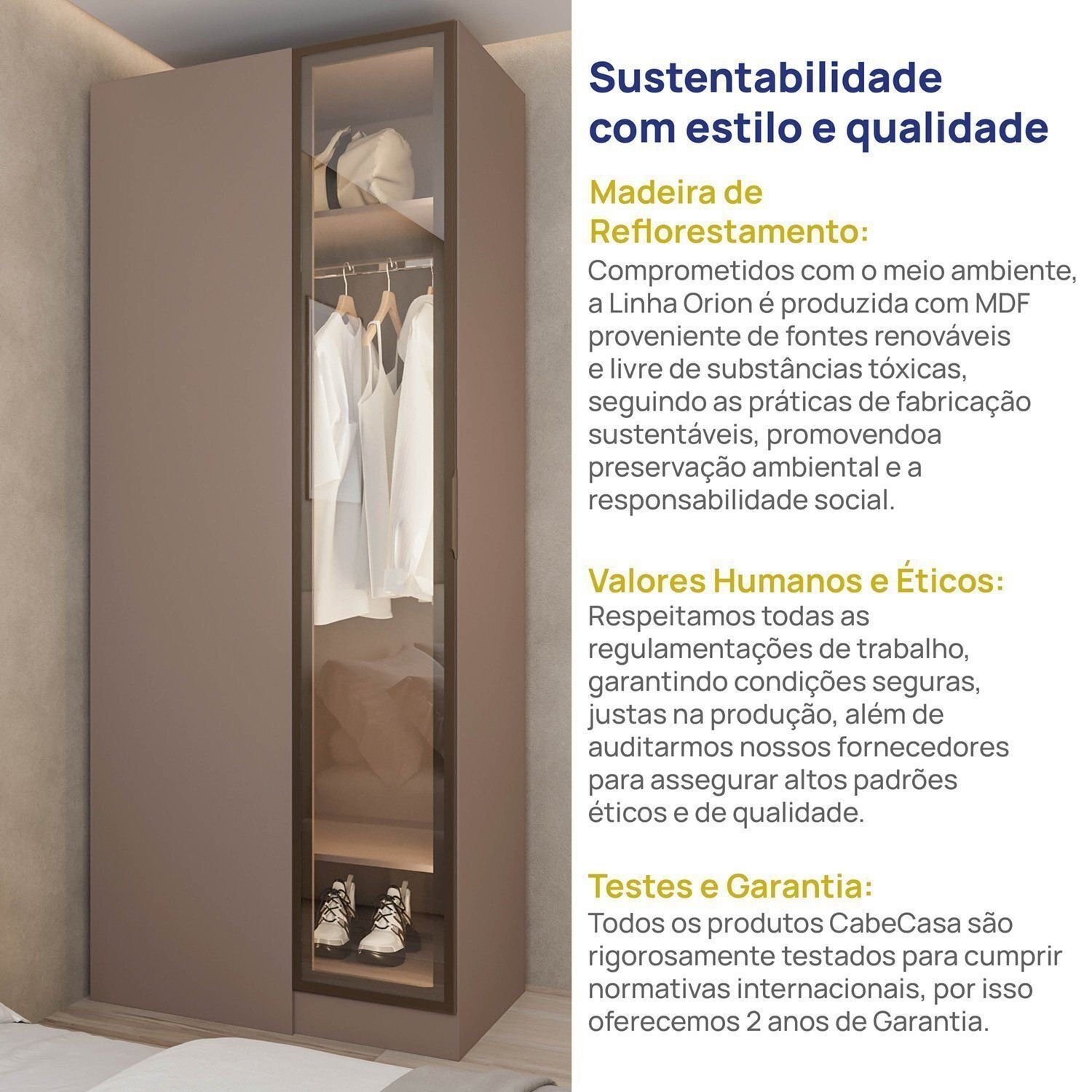 Guarda Roupa Modulado 100% MDF de Canto Linear Reflecta Orion