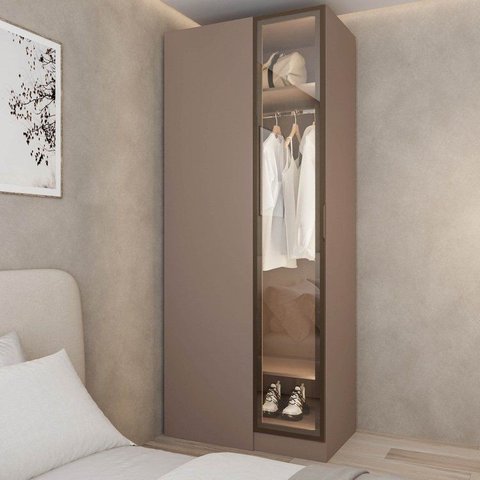 Guarda Roupa Planejado 100% MDF de Canto Linear Reflecta Orion CabeCasa MadeiraOriginals Marrom