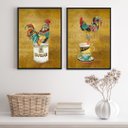 Ver imagem 2 de Kit 2 Quadros para Cozinha Galos Country 24x18cm - com Vidro:madeira Preta
