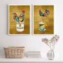 Ver imagem 1 de Kit 2 Quadros para Cozinha Galos Country 24x18cm - com Vidro:madeira Preta