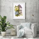 Ver imagem 1 de Quadro Aquarela Buda com Flores - 60x48cm:madeira Branca
