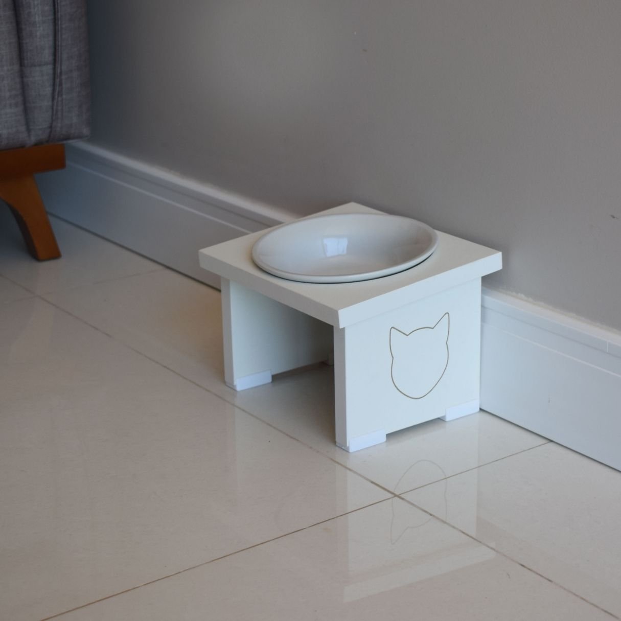 Comedouro Elevado Pet Gato Mdf Simple - Porcelana