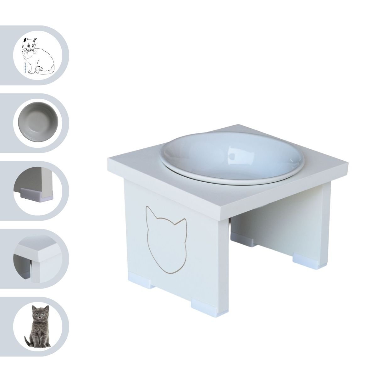 Comedouro Elevado Pet Gato Mdf Simple - Porcelana - 5