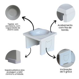 Comedouro Elevado Pet Gato Mdf Simple - Porcelana - 4 Comedouro Elevado Pet Gato Mdf Simple - Porcelana - 4