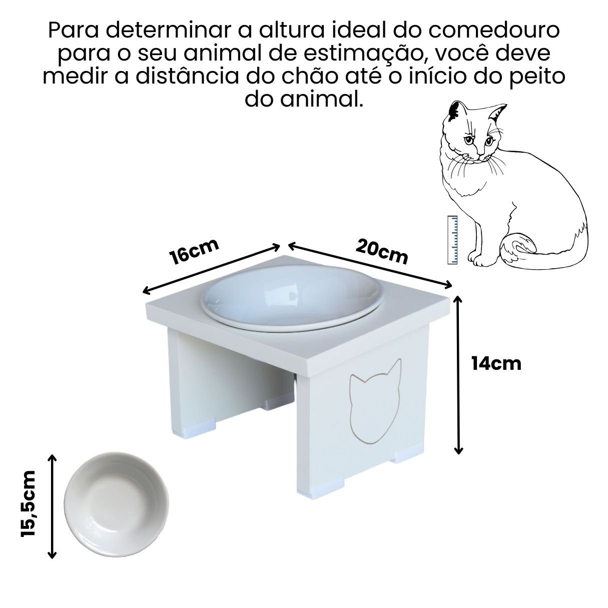 Comedouro Elevado Pet Gato Mdf Simple - Porcelana - 2