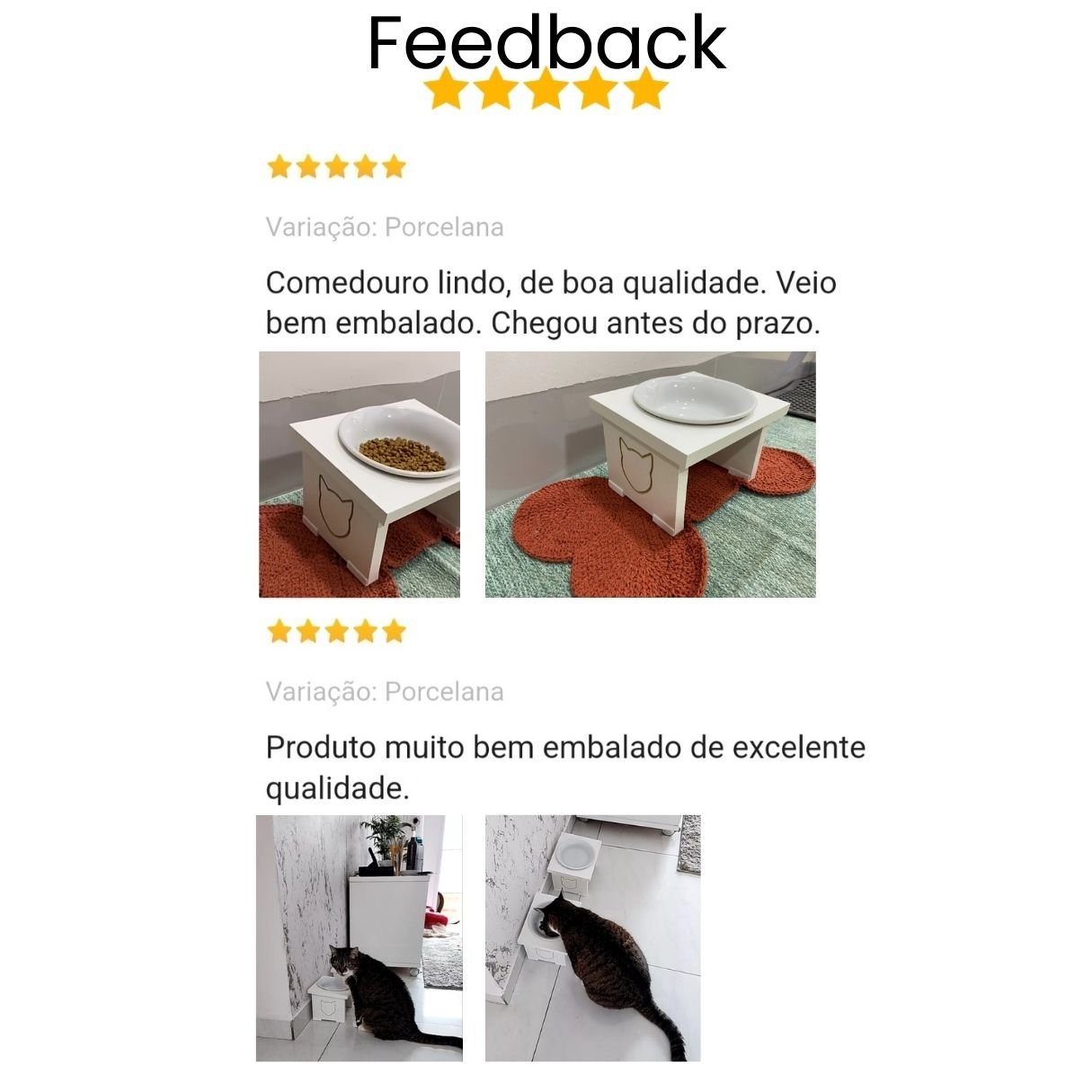 Comedouro Elevado Pet Gato Mdf Simple - Porcelana - 6