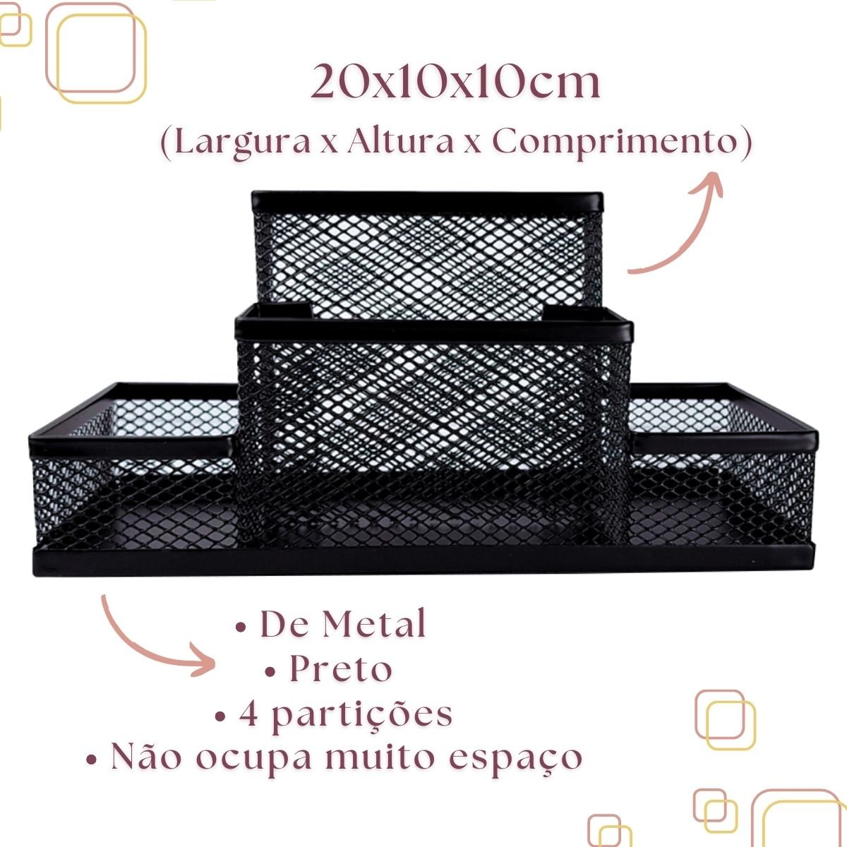 Kit Organizador para Escritório com 4 Partes Preto - 3