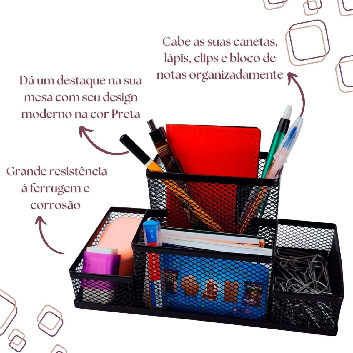 Kit Organizador para Escritório com 4 Partes Preto - 4