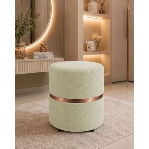 Puff com Cinta no Meio Rose Gold, Cor Erva Doce Boucle - Let Móveis