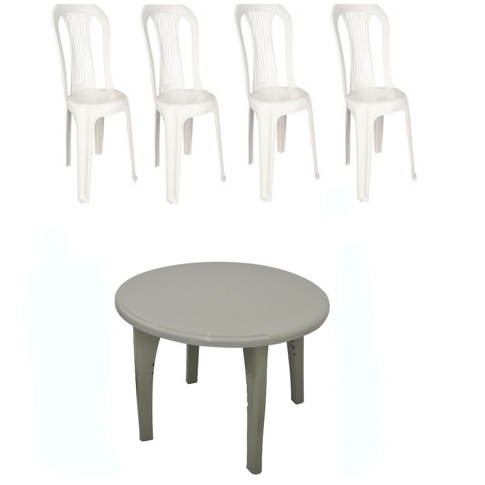 Conjunto Mesa Redonda E 4 Cadeiras Bistrô Branco Antares Kit 01 Conjunto
