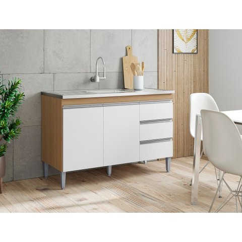 Gabinete de Pia Andréia 120cm Amêndoa/branco S/ Tampo - Ajl Móveis