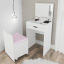 Ver imagem 1 de Penteadeira Compacta com Gaveta Espelho e Puff Pe2007 Tecno Mobili - Branco/tecido 408