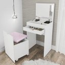 Ver imagem 2 de Penteadeira Compacta com Gaveta Espelho e Puff Pe2007 Tecno Mobili - Branco/tecido 408