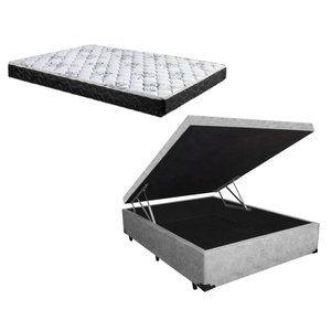 Cama Box Baú Casal Green Cinza Suede + Colchão Espuma D28 138x188x10