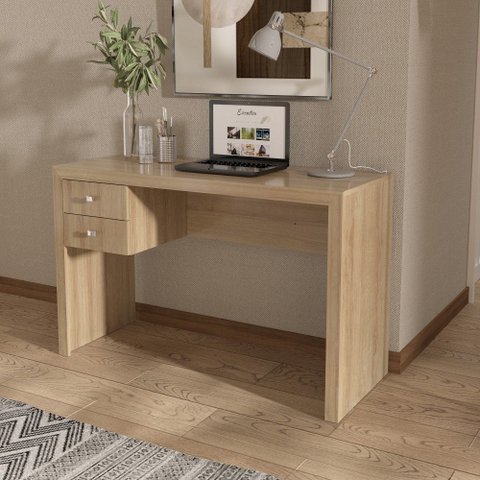 Mesa para Escritório Engrossurada 117cm com 2 Gavetas Amêndoa ME4123 - Tecno Mobili