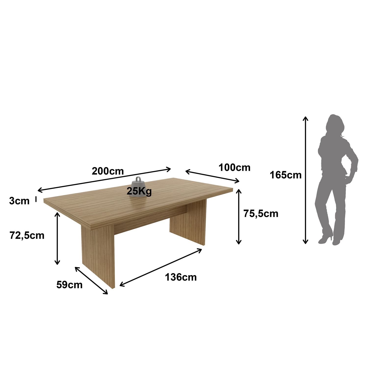 Mesa para Escritório de Reunião 2,00x1,00m Cor Amêndoa Me4119 Tecno Mobili - 5