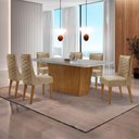 Ver imagem 1 de Mesa Sala de Jantar Aida 180cm e 6 Cadeiras Safira Moderna Veludo Capuccino Off White Imbuia